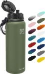 Fanhaw 20 Oz Insulated Stainless Steel Vacuum Water Bottle with Anti-Dust Pop-Open Lid - For Kids, Women, Men | Leak & Sweat Proof (Green Blue)