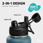 Swigina [2-IN-1 LID] Insulated Water Bottle with Silicone Boot (36hrs Cold/18hrs Hot) - DIY Stickers, Leakproof, BPA Free, 24 oz