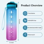 EYQ 32 oz Water Bottle with Time Marker, Carry Strap, Leak-Proof Tritan BPA-Free, Ensure You Drink Enough Water for Fitness, Gym, Camping, Outdoor Sports