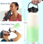 Water Bottle Insulated 32oz 40oz 64oz 128oz Straw Lid Spout Lid & 3 Lids, Leak Proof, Vacuum Insulated,Stainless Steel Water Bottle Wide Mouth for Sports, Gym or Office