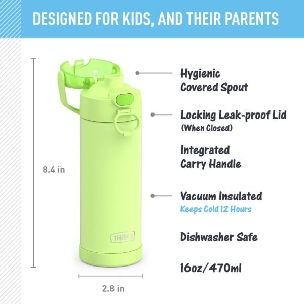 THERMOS FUNTAINER 16 Ounce Stainless Steel Vacuum Insulated Bottle with Wide Spout Lid, Galaxy Teal