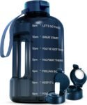 AQUAFIT 64 oz Water Bottle with Time Marker - Straw & Chug Lid - BPA Free Half Gallon Gym Water Bottle with Handle - Big Gallon Jug (Gray, 64 Ounces)