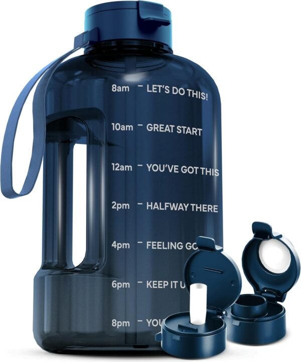 AQUAFIT 64 oz Water Bottle with Time Marker - Straw & Chug Lid - BPA Free Half Gallon Gym Water Bottle with Handle - Big Gallon Jug (Gray, 64 Ounces)