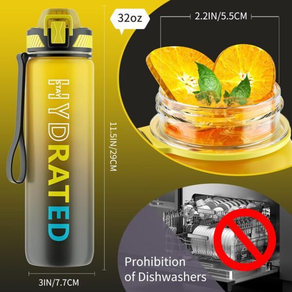 QLUR Water Bottle with Straw, 32oz Motivational Water Bottles with Time Marker to Drink, Tritan BPA Free, 1L Sports Water Bottle with Carry Strap LeakProof for Women Gym Fitness Outdoor (1 Pack)