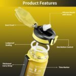 QLUR Water Bottle with Straw, 32oz Motivational Water Bottles with Time Marker to Drink, Tritan BPA Free, 1L Sports Water Bottle with Carry Strap LeakProof for Women Gym Fitness Outdoor (1 Pack)