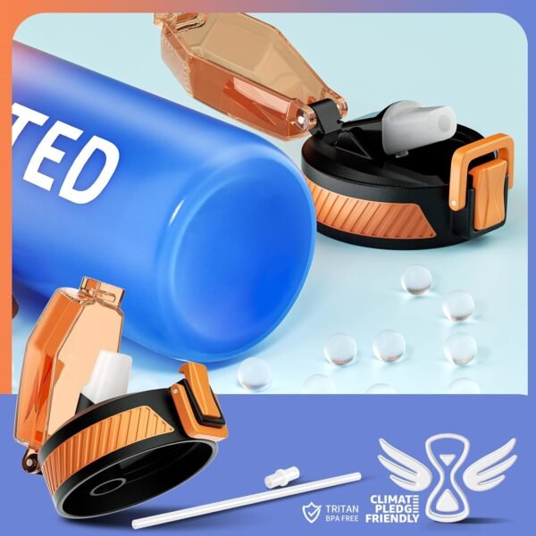 QLUR Water Bottle with Straw, 32oz Motivational Water Bottles with Time Marker to Drink, Tritan BPA Free, 1L Sports Water Bottle with Carry Strap LeakProof for Women Gym Fitness Outdoor (1 Pack)