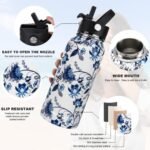 Water Bottle Insulated 32oz 40oz 64oz 128oz Straw Lid Spout Lid & 3 Lids, Leak Proof, Vacuum Insulated,Stainless Steel Water Bottle Wide Mouth for Sports, Gym or Office