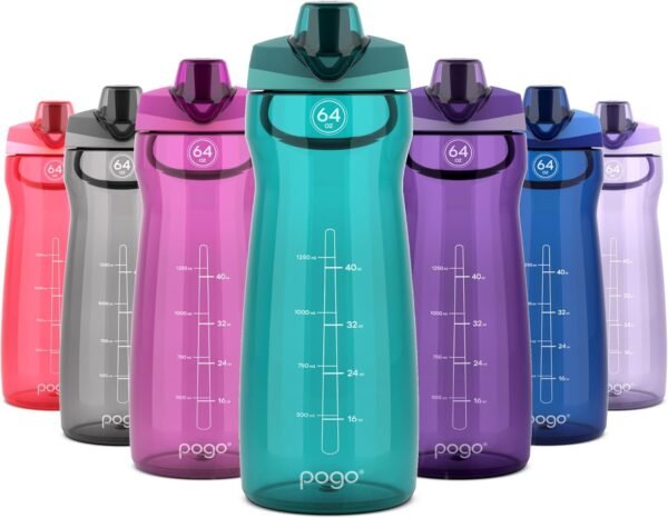 Pogo Plastic Water Bottle with Chug Lid and Carry Handle, Reusable, BPA Free, Dishwasher Safe, Perfect for Travel, School, Outdoors, and Gym | 18oz, 32oz, 40oz, 64oz