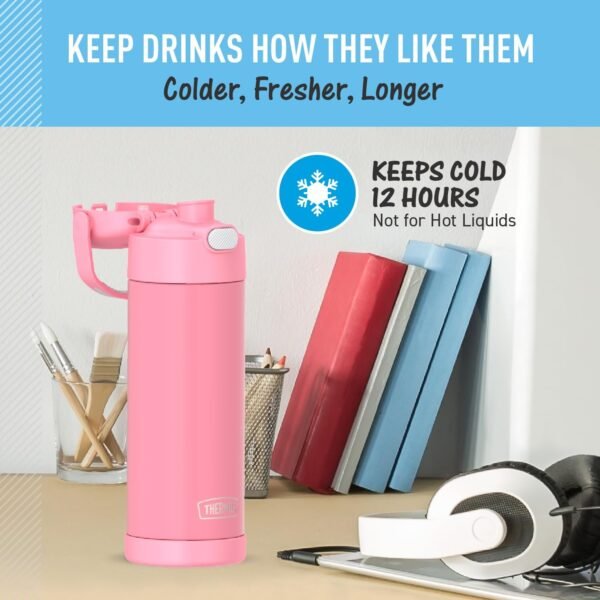 THERMOS FUNTAINER 16 Ounce Stainless Steel Vacuum Insulated Bottle with Wide Spout Lid, Galaxy Teal