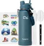 Swigina [2-IN-1 LID] Insulated Water Bottle with Silicone Boot (36hrs Cold/18hrs Hot) - DIY Stickers, Leakproof, BPA Free, 24 oz