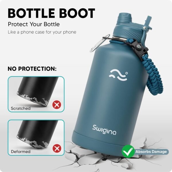 Swigina [2-IN-1 LID] Insulated Water Bottle with Silicone Boot (36hrs Cold/18hrs Hot) - DIY Stickers, Leakproof, BPA Free, 24 oz