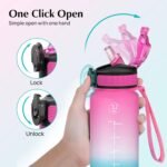 EYQ 32 oz Water Bottle with Time Marker, Carry Strap, Leak-Proof Tritan BPA-Free, Ensure You Drink Enough Water for Fitness, Gym, Camping, Outdoor Sports