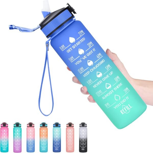 Hyeta 32 oz Water Bottles with Times to Drink and Straw, Motivational Water Bottle with Time Marker, Leakproof, Drinking Sports Water Bottle for Fitness, Gym and Outdoor