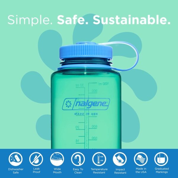 Nalgene Sustain Tritan BPA-Free Water Bottle Made with Material Derived From 50% Plastic Waste (using ISCC certified mass balance), 32 OZ, Wide Mouth