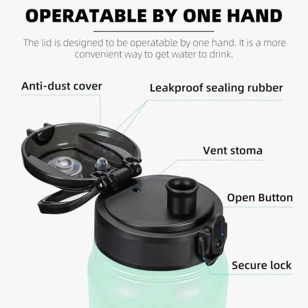 Fanhaw 20 Oz Insulated Stainless Steel Vacuum Water Bottle with Anti-Dust Pop-Open Lid - For Kids, Women, Men | Leak & Sweat Proof (Green Blue)