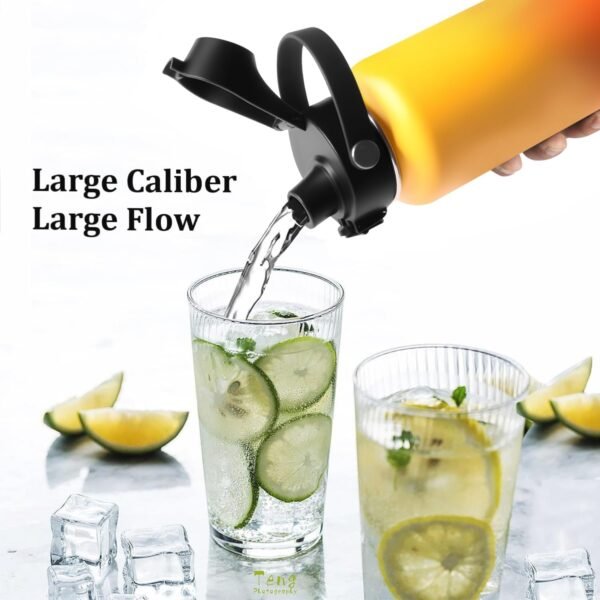Water Bottle Insulated 32oz 40oz 64oz 128oz Straw Lid Spout Lid & 3 Lids, Leak Proof, Vacuum Insulated,Stainless Steel Water Bottle Wide Mouth for Sports, Gym or Office