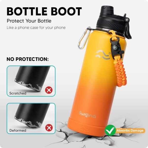 Swigina [2-IN-1 LID] Insulated Water Bottle with Silicone Boot (36hrs Cold/18hrs Hot) - DIY Stickers, Leakproof, BPA Free, 24 oz