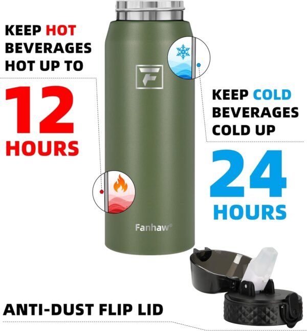 Fanhaw 20 Oz Stainless Steel Insulated Sports Water Bottles with Straw for Kids, Men and Women (Black)