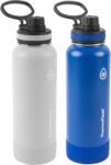 ThermoFlask Bottle with Spout Lid - Stainless Steel Water Bottles with Double-Wall Insulation & BPA-Free Spout Lids - Leak-Proof Reusable Bottles & Lids - 24 oz, Mayan Blue/Black (2 Pack)