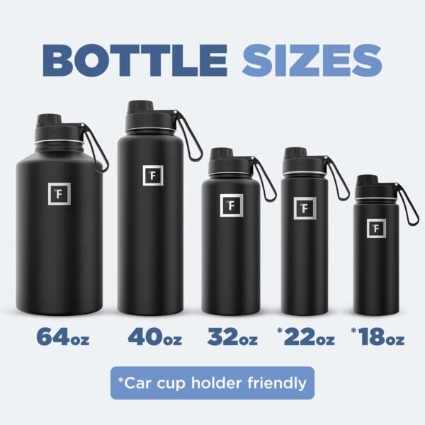 IRON °FLASK Camping & Hiking Hydration Flask with 3 Lids - Stainless Steel, Double Walled & Vacuum Insulated Water Bottle - Leak Proof & BPA Free (Midnight Black, Straw - 40 oz)