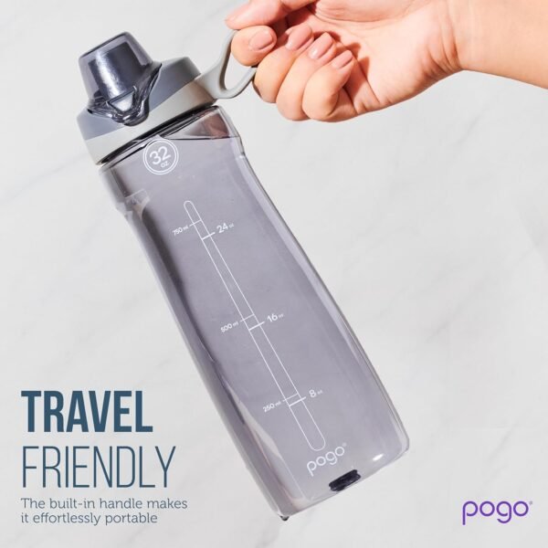 Pogo Plastic Water Bottle with Chug Lid and Carry Handle, Reusable, BPA Free, Dishwasher Safe, Perfect for Travel, School, Outdoors, and Gym | 18oz, 32oz, 40oz, 64oz