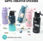 Swigina [2-IN-1 LID] Insulated Water Bottle with Silicone Boot (36hrs Cold/18hrs Hot) - DIY Stickers, Leakproof, BPA Free, 24 oz