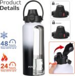 Water Bottle Insulated 32oz 40oz 64oz 128oz Straw Lid Spout Lid & 3 Lids, Leak Proof, Vacuum Insulated,Stainless Steel Water Bottle Wide Mouth for Sports, Gym or Office