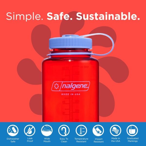 Nalgene Sustain Tritan BPA-Free Water Bottle Made with Material Derived From 50% Plastic Waste (using ISCC certified mass balance), 32 OZ, Wide Mouth