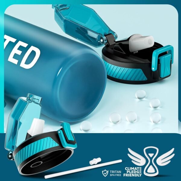 QLUR Water Bottle with Straw, 32oz Motivational Water Bottles with Time Marker to Drink, Tritan BPA Free, 1L Sports Water Bottle with Carry Strap LeakProof for Women Gym Fitness Outdoor (1 Pack)