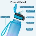 EYQ 32 oz Water Bottle with Time Marker, Carry Strap, Leak-Proof Tritan BPA-Free, Ensure You Drink Enough Water for Fitness, Gym, Camping, Outdoor Sports