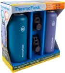 ThermoFlask Bottle with Spout Lid - Stainless Steel Water Bottles with Double-Wall Insulation & BPA-Free Spout Lids - Leak-Proof Reusable Bottles & Lids - 24 oz, Mayan Blue/Black (2 Pack)