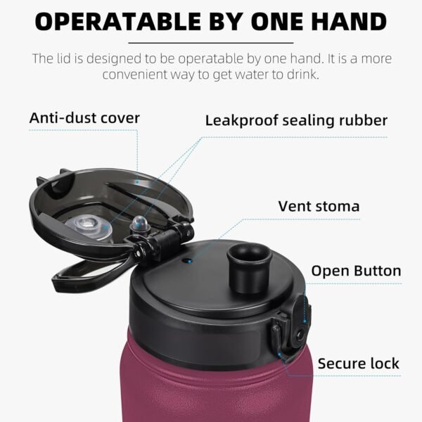 Fanhaw 20 Oz Insulated Stainless Steel Vacuum Water Bottle with Anti-Dust Pop-Open Lid - For Kids, Women, Men | Leak & Sweat Proof (Green Blue)