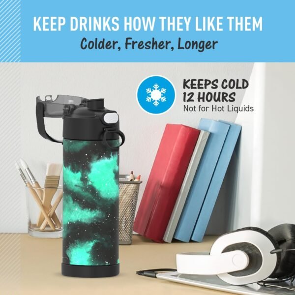 THERMOS FUNTAINER 16 Ounce Stainless Steel Vacuum Insulated Bottle with Wide Spout Lid, Galaxy Teal