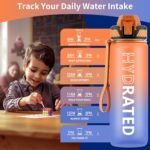 QLUR Water Bottle with Straw, 32oz Motivational Water Bottles with Time Marker to Drink, Tritan BPA Free, 1L Sports Water Bottle with Carry Strap LeakProof for Women Gym Fitness Outdoor (1 Pack)