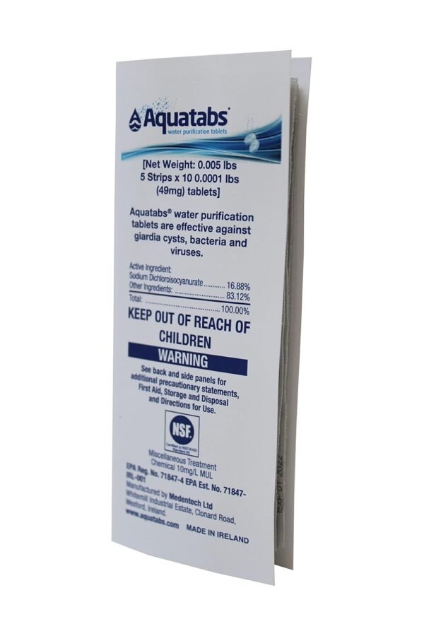 Aquatabs 397mg Water Purification Tablets (100 Pack). Water Filtration System for Camping, Boating, Emergency Water, Survival, and Marine. Easy-to-Use Water Purifier Treatment.