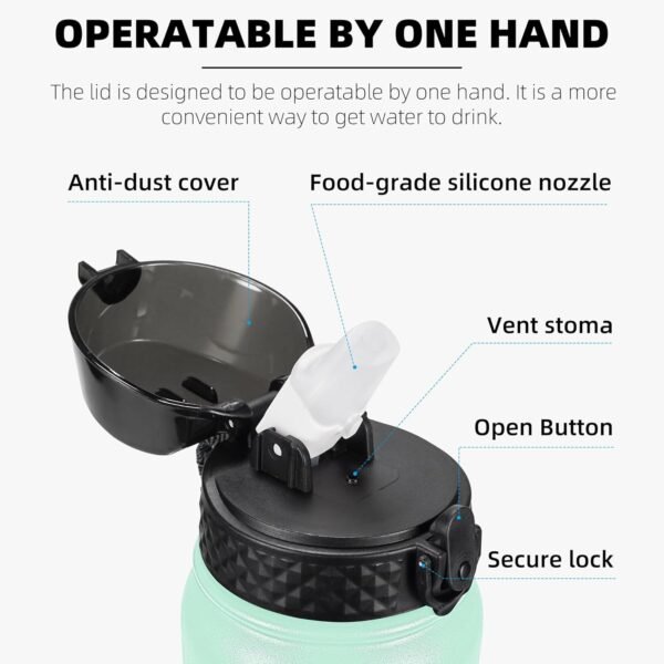 Fanhaw 20 Oz Stainless Steel Insulated Sports Water Bottles with Straw for Kids, Men and Women (Black)