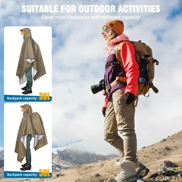 ANYOO Hooded Rain Poncho for Adults Waterproof Lightweight Rain Coat for Men Women Reusable Rain Jacket for Emergency Outdoor