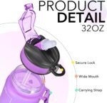 Hyeta 32 oz Water Bottles with Times to Drink and Straw, Motivational Water Bottle with Time Marker, Leakproof, Drinking Sports Water Bottle for Fitness, Gym and Outdoor