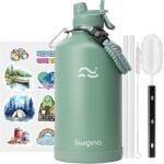 Swigina [2-IN-1 LID] Insulated Water Bottle with Silicone Boot (36hrs Cold/18hrs Hot) - DIY Stickers, Leakproof, BPA Free, 24 oz