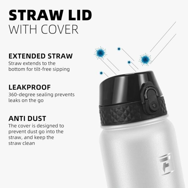 Fanhaw 20 Oz Stainless Steel Insulated Sports Water Bottles with Straw for Kids, Men and Women (Black)