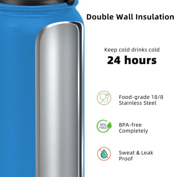 Fanhaw 20 Oz Insulated Stainless Steel Vacuum Water Bottle with Anti-Dust Pop-Open Lid - For Kids, Women, Men | Leak & Sweat Proof (Green Blue)