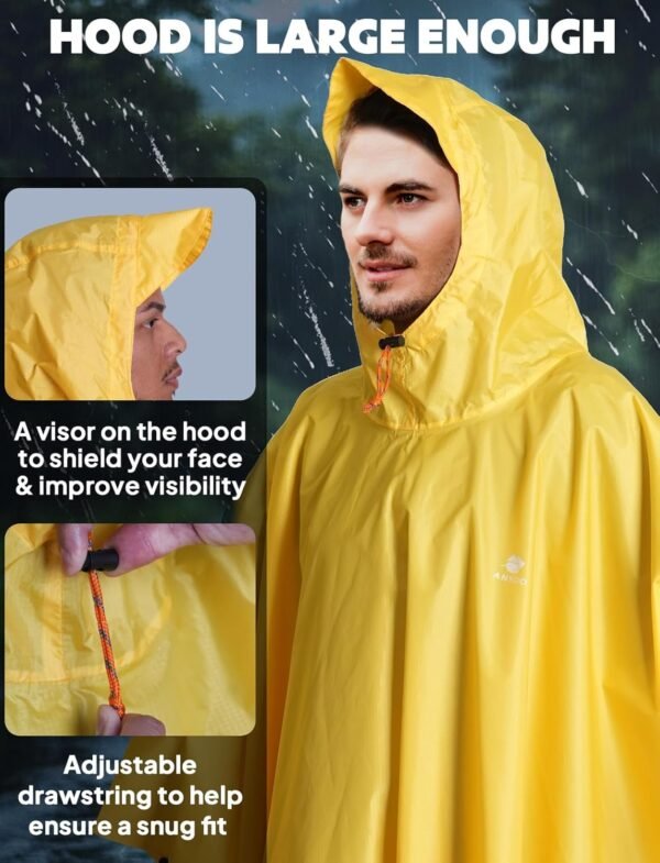 ANYOO Hooded Rain Poncho for Adults Waterproof Lightweight Rain Coat for Men Women Reusable Rain Jacket for Emergency Outdoor