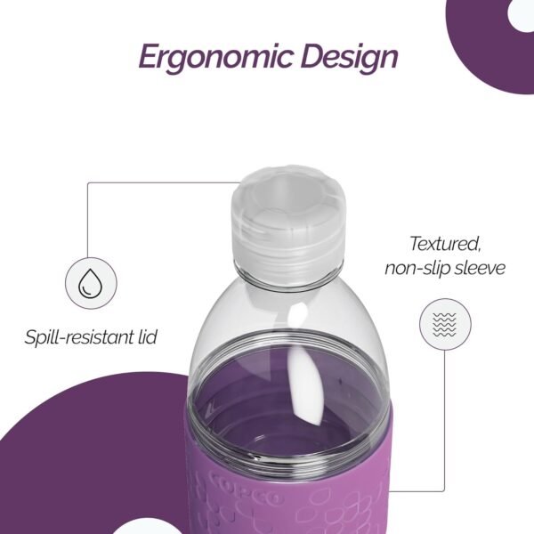 Copco Hydra Water Bottle with Spill-Resistant Lid, 16.9 oz - Reusable Tritan Non-Slip Sleeve, Twist-Open Body - BPA-Free, Leak-Proof, Durable & Portable for Gym, Office, School (Gray)