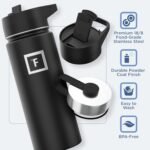 IRON °FLASK Camping & Hiking Hydration Flask with 3 Lids - Stainless Steel, Double Walled & Vacuum Insulated Water Bottle - Leak Proof & BPA Free (Midnight Black, Straw - 40 oz)