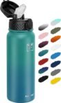 Fanhaw 20 Oz Stainless Steel Insulated Sports Water Bottles with Straw for Kids, Men and Women (Black)