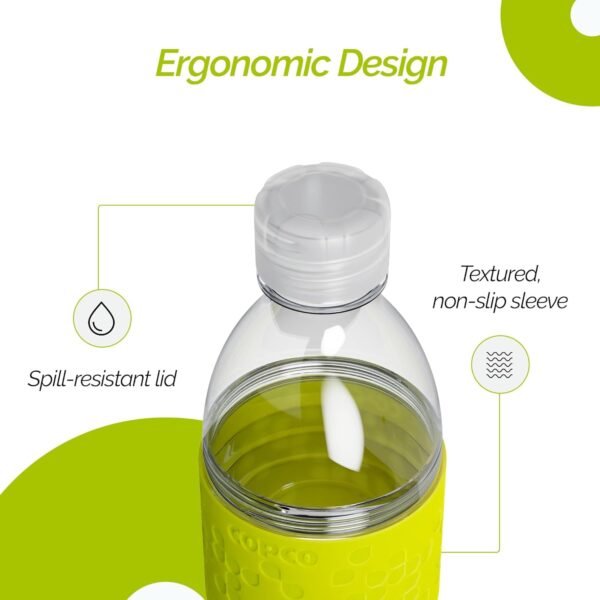 Copco Hydra Water Bottle with Spill-Resistant Lid, 16.9 oz - Reusable Tritan Non-Slip Sleeve, Twist-Open Body - BPA-Free, Leak-Proof, Durable & Portable for Gym, Office, School (Gray)