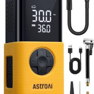 AstroAI L7 Tire Inflator Portable Air Compressor Cordless Mini Bike Pump with Digital Dual Values Display, 150 PSI Car Tires Air Pump with LED Lights&Pressure Gauge for Auto, Motorcycles, Bikes, Balls