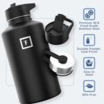IRON °FLASK Camping & Hiking Hydration Flask with 3 Lids - Stainless Steel, Double Walled & Vacuum Insulated Water Bottle - Leak Proof & BPA Free (Midnight Black, Straw - 40 oz)