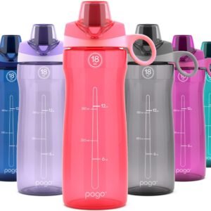 Pogo Plastic Water Bottle with Chug Lid and Carry Handle, Reusable, BPA Free, Dishwasher Safe, Perfect for Travel, School, Outdoors, and Gym | 18oz, 32oz, 40oz, 64oz