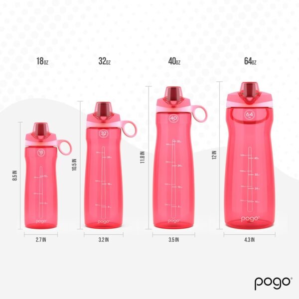 Pogo Plastic Water Bottle with Chug Lid and Carry Handle, Reusable, BPA Free, Dishwasher Safe, Perfect for Travel, School, Outdoors, and Gym | 18oz, 32oz, 40oz, 64oz